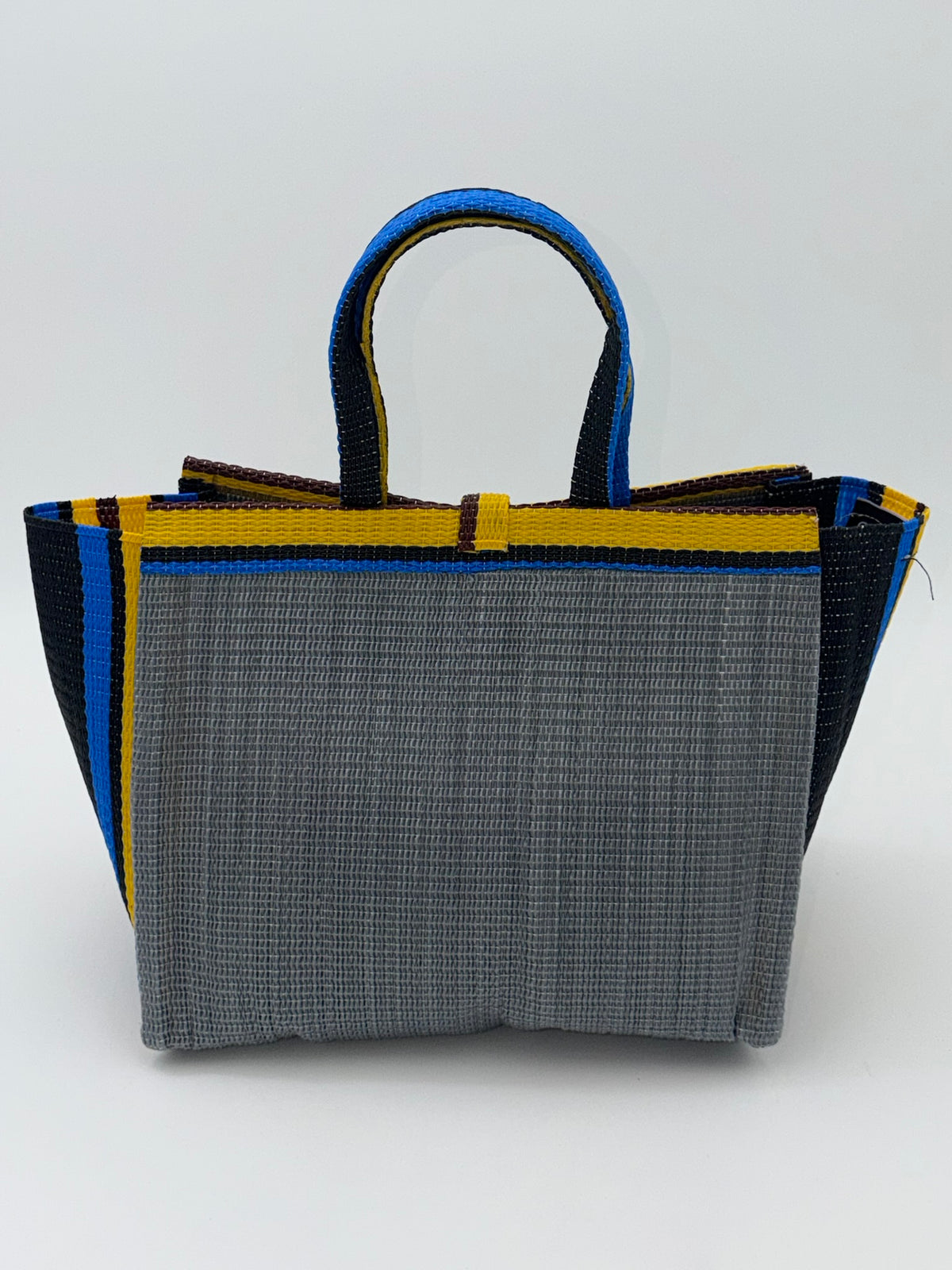 Metallic Medium  handwoven tote bag by SCRUBIES in Gray,Yellow,Blue,Black with Solid design and Bow accent pattern