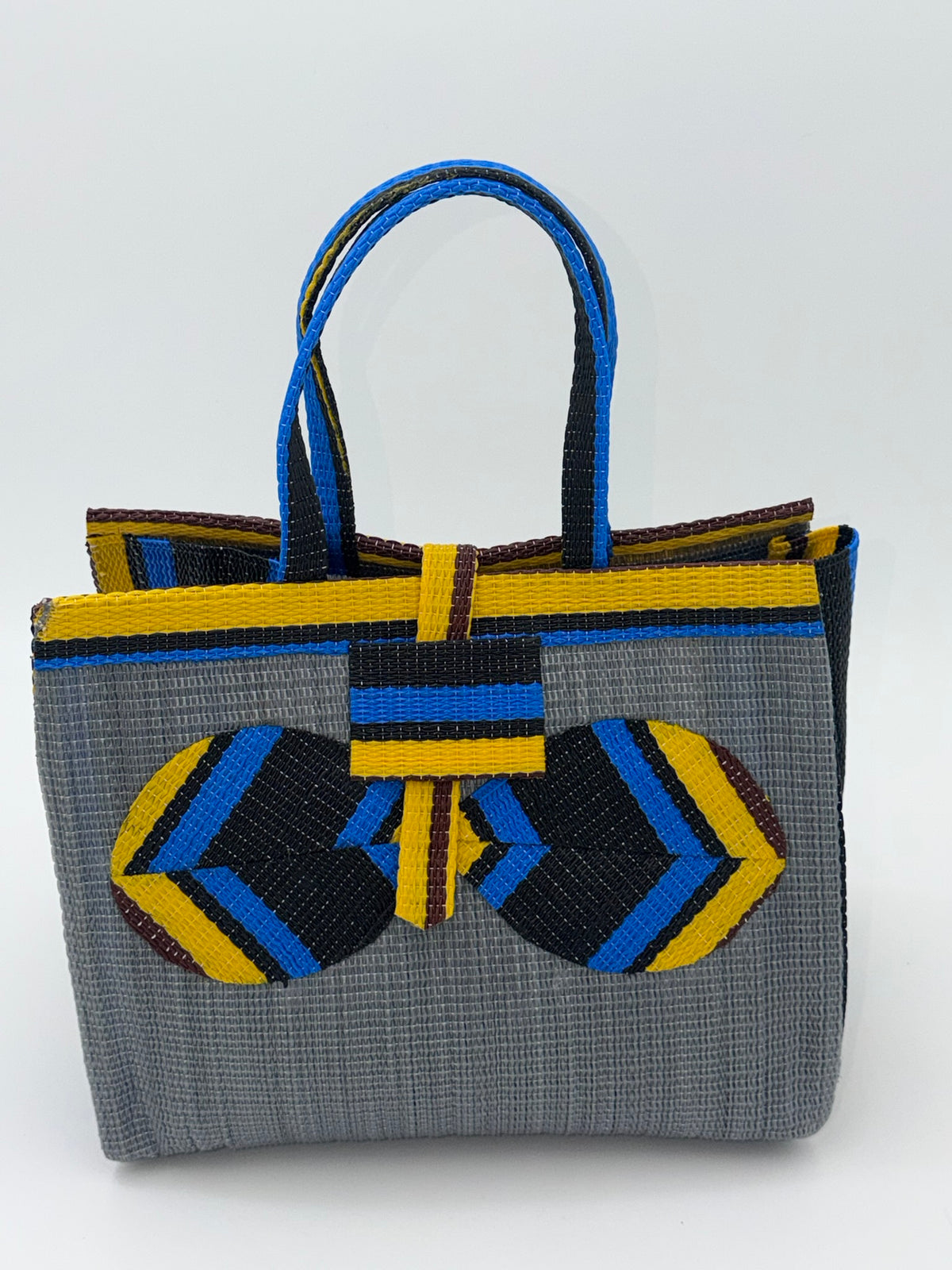 Metallic Medium  handwoven tote bag by SCRUBIES in Gray,Yellow,Blue,Black with Solid design and Bow accent pattern