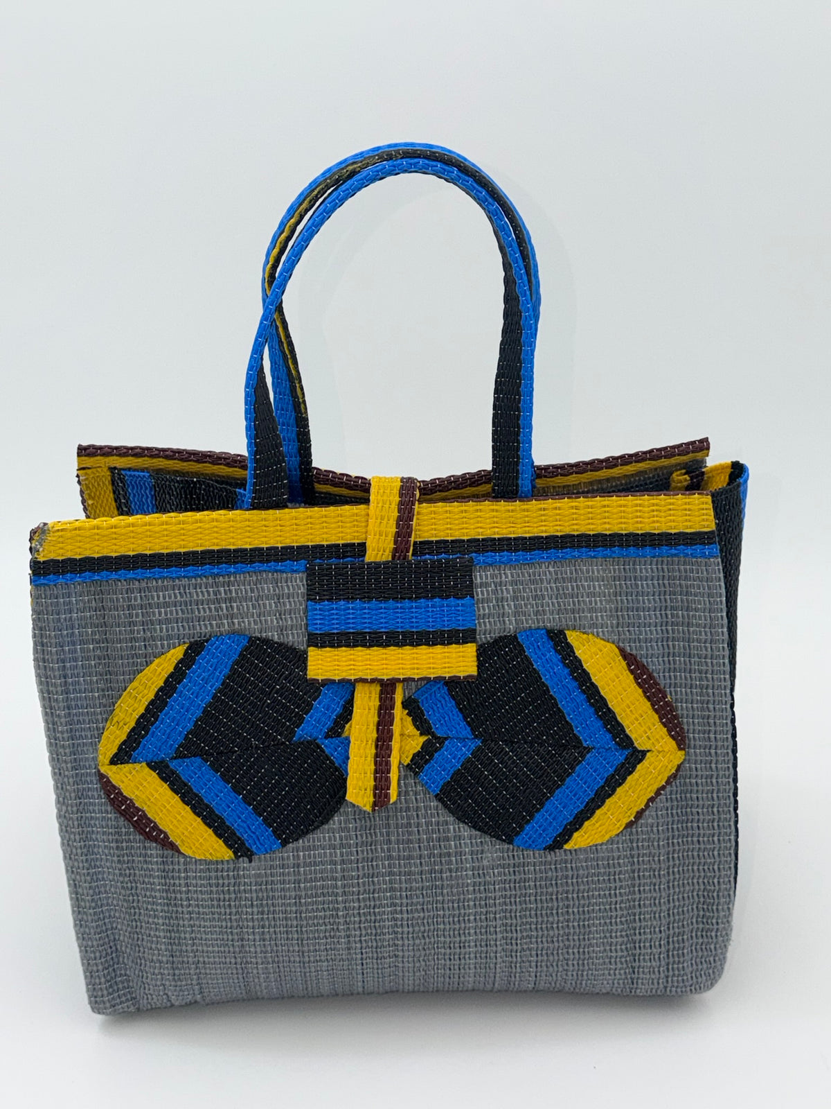 Metallic Medium  handwoven tote bag by SCRUBIES in Gray,Yellow,Blue,Black with Solid design and Bow accent pattern
