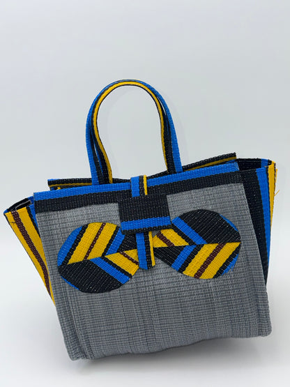 Metallic Medium  handwoven tote bag by SCRUBIES in Gray,Yellow,Blue,Black with Solid design and Bow accent pattern