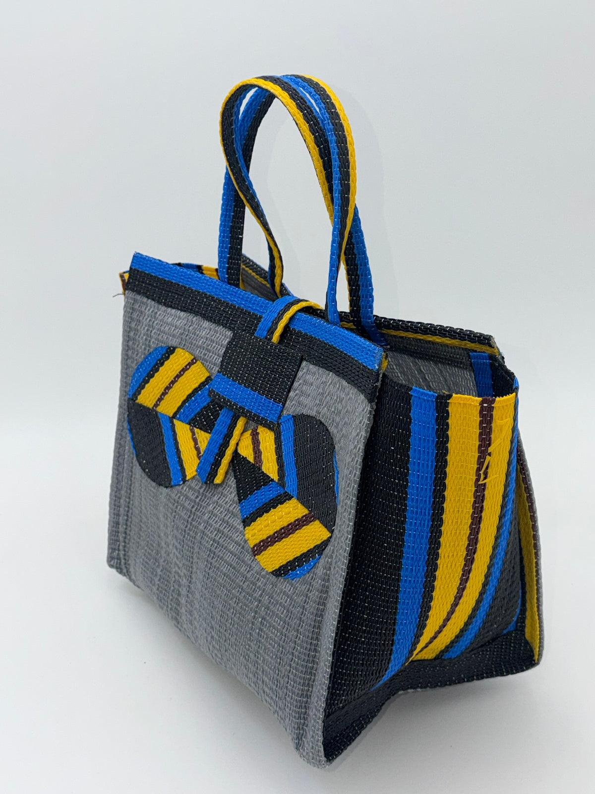 Metallic Medium  handwoven tote bag by SCRUBIES in Gray,Yellow,Blue,Black with Solid design and Bow accent pattern