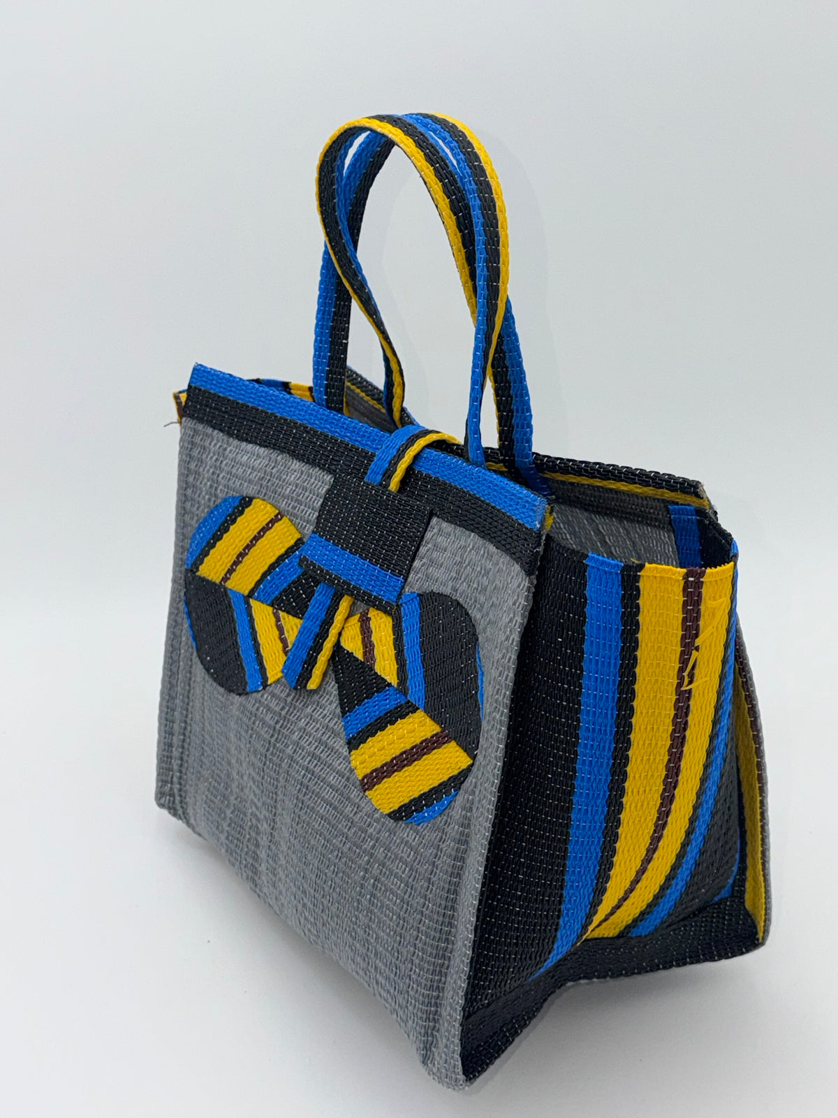 Metallic Medium  handwoven tote bag by SCRUBIES in Gray,Yellow,Blue,Black with Solid design and Bow accent pattern