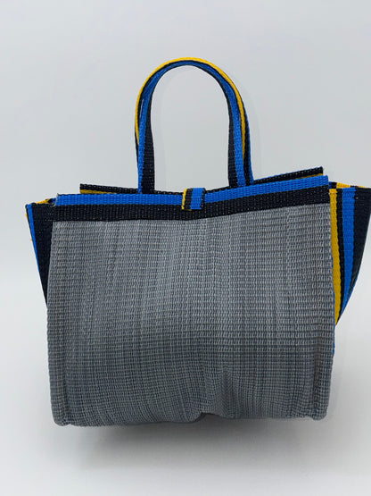 Metallic Medium  handwoven tote bag by SCRUBIES in Gray,Yellow,Blue,Black with Solid design and Bow accent pattern