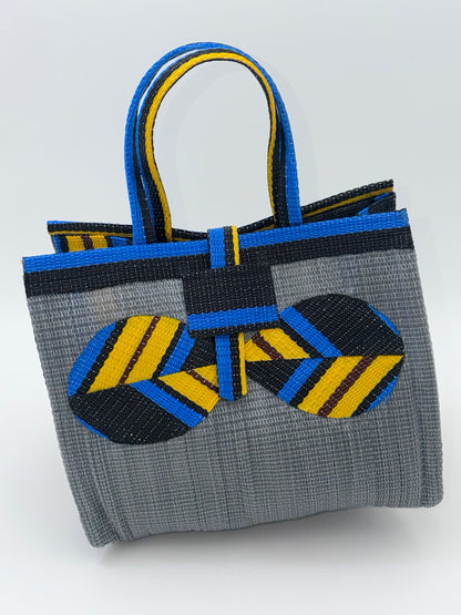 Metallic Medium  handwoven tote bag by SCRUBIES in Gray,Yellow,Blue,Black with Solid design and Bow accent pattern