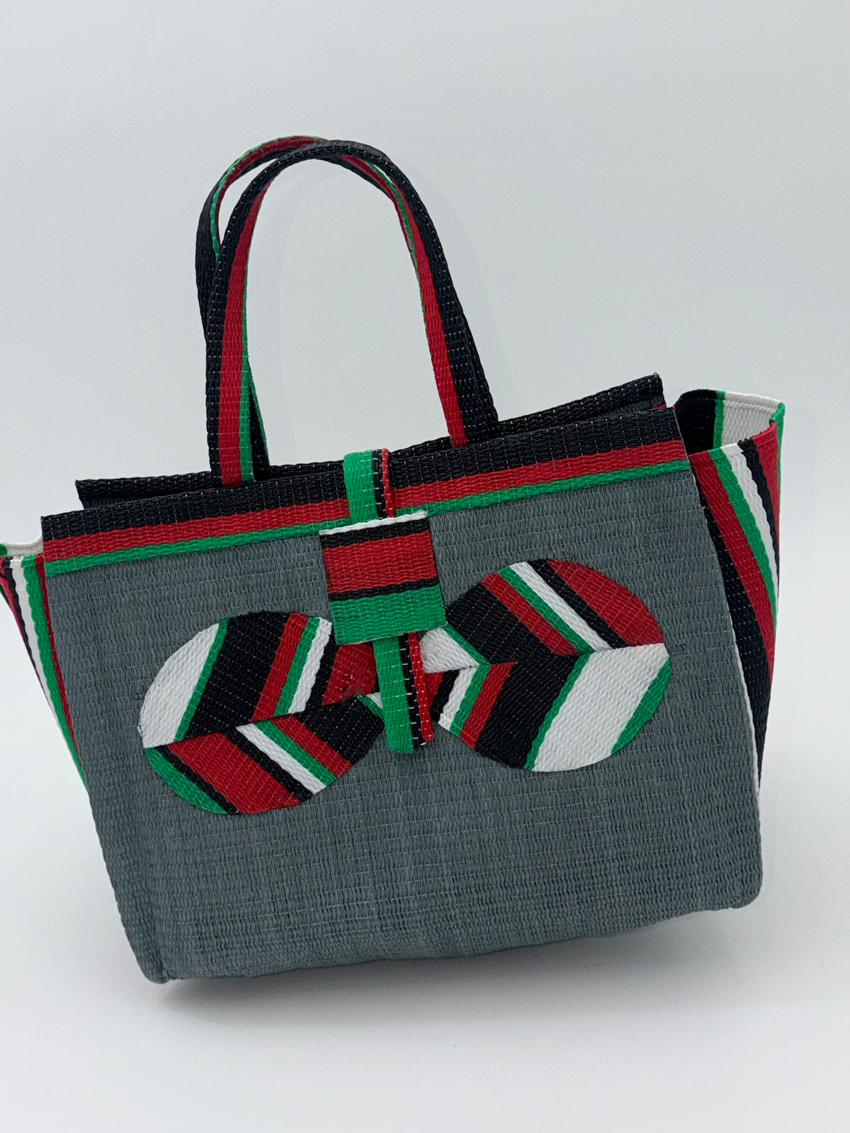 Metallic Medium  handwoven tote bag by SCRUBIES in Gray,Red,Green,White,Black with Solid design and Bow accent pattern
