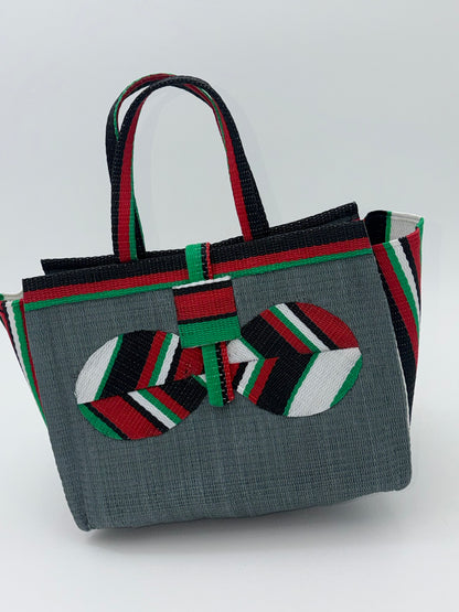 Metallic Medium  handwoven tote bag by SCRUBIES in Gray,Red,Green,White,Black with Solid design and Bow accent pattern