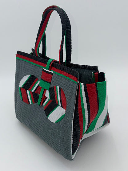 Metallic Medium  handwoven tote bag by SCRUBIES in Gray,Red,Green,White,Black with Solid design and Bow accent pattern