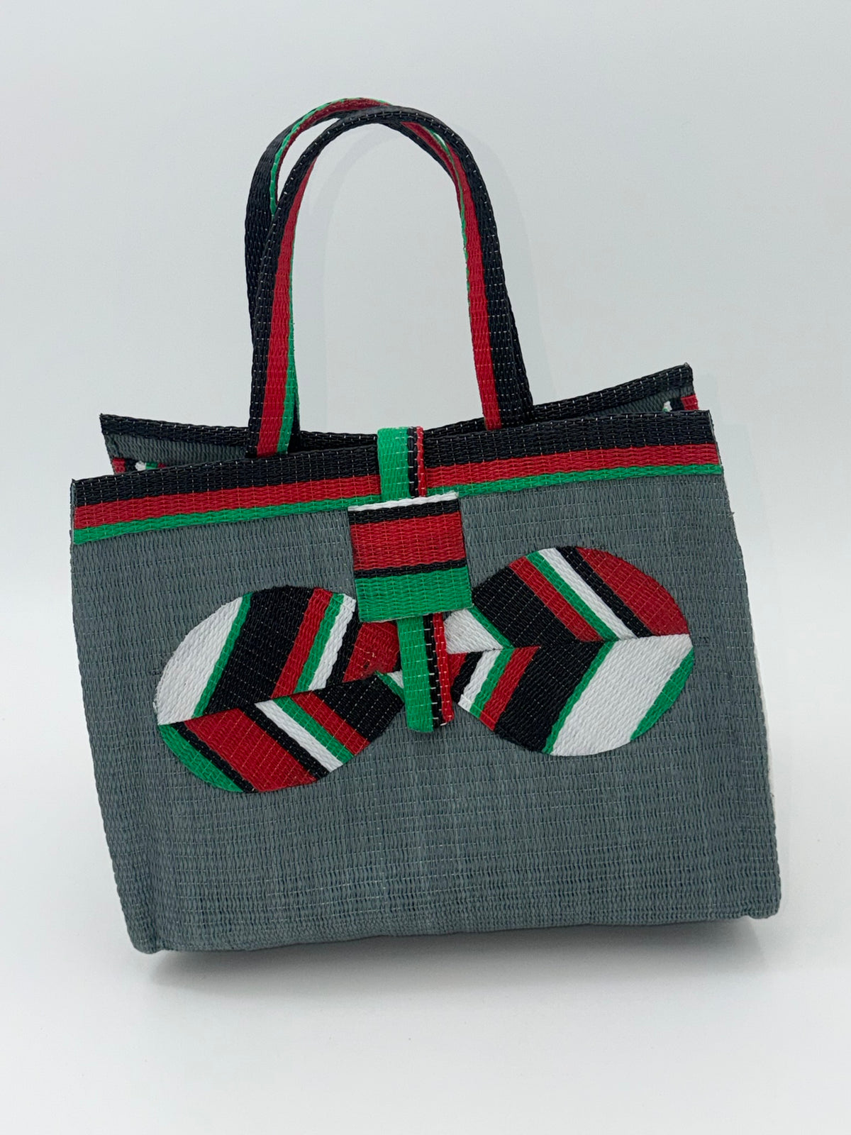 Metallic Medium  handwoven tote bag by SCRUBIES in Gray,Red,Green,White,Black with Solid design and Bow accent pattern