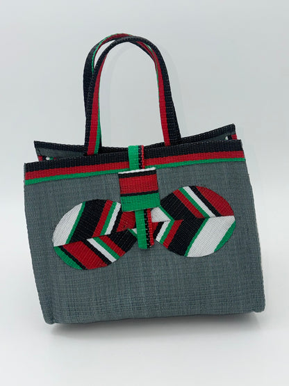 Metallic Medium  handwoven tote bag by SCRUBIES in Gray,Red,Green,White,Black with Solid design and Bow accent pattern
