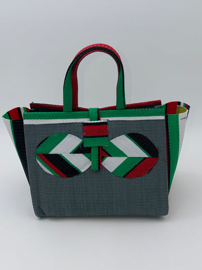 Metallic Medium  handwoven tote bag by SCRUBIES in Gray,Red,Green,White,Black with Solid design and Bow accent pattern