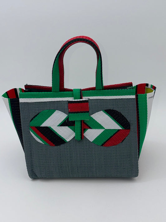 Metallic Medium  handwoven tote bag by SCRUBIES in Gray,Red,Green,White,Black with Solid design and Bow accent pattern