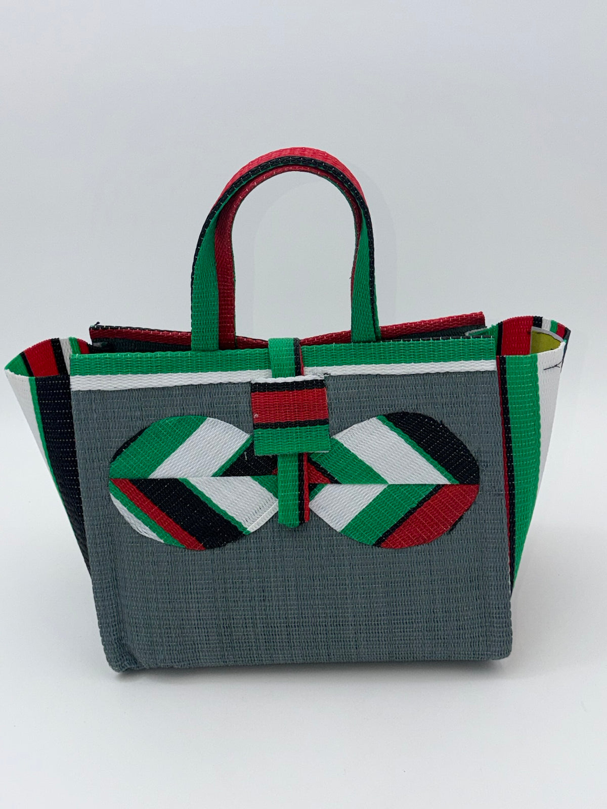 Metallic Medium  handwoven tote bag by SCRUBIES in Gray,Red,Green,White,Black with Solid design and Bow accent pattern