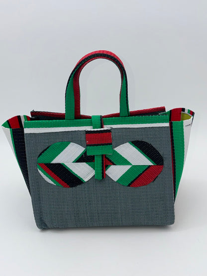 Metallic Medium  handwoven tote bag by SCRUBIES in Gray,Red,Green,White,Black with Solid design and Bow accent pattern