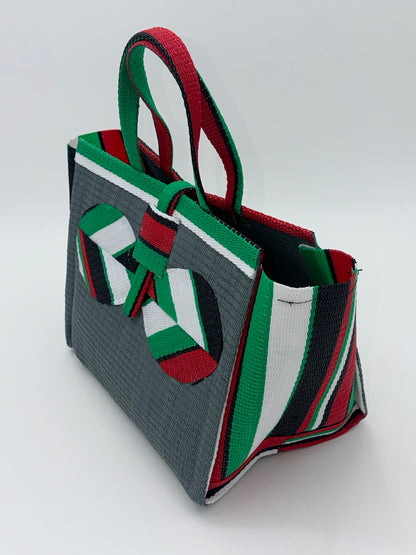 Metallic Medium  handwoven tote bag by SCRUBIES in Gray,Red,Green,White,Black with Solid design and Bow accent pattern