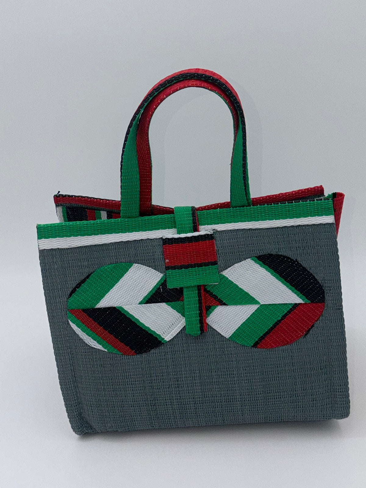 Metallic Medium  handwoven tote bag by SCRUBIES in Gray,Red,Green,White,Black with Solid design and Bow accent pattern
