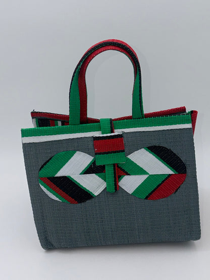 Metallic Medium  handwoven tote bag by SCRUBIES in Gray,Red,Green,White,Black with Solid design and Bow accent pattern