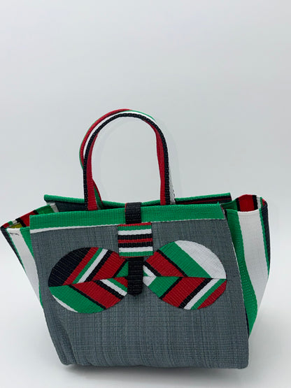 Metallic Medium  handwoven tote bag by SCRUBIES in Gray,Red,Green,White,Black with Solid design and Bow accent pattern