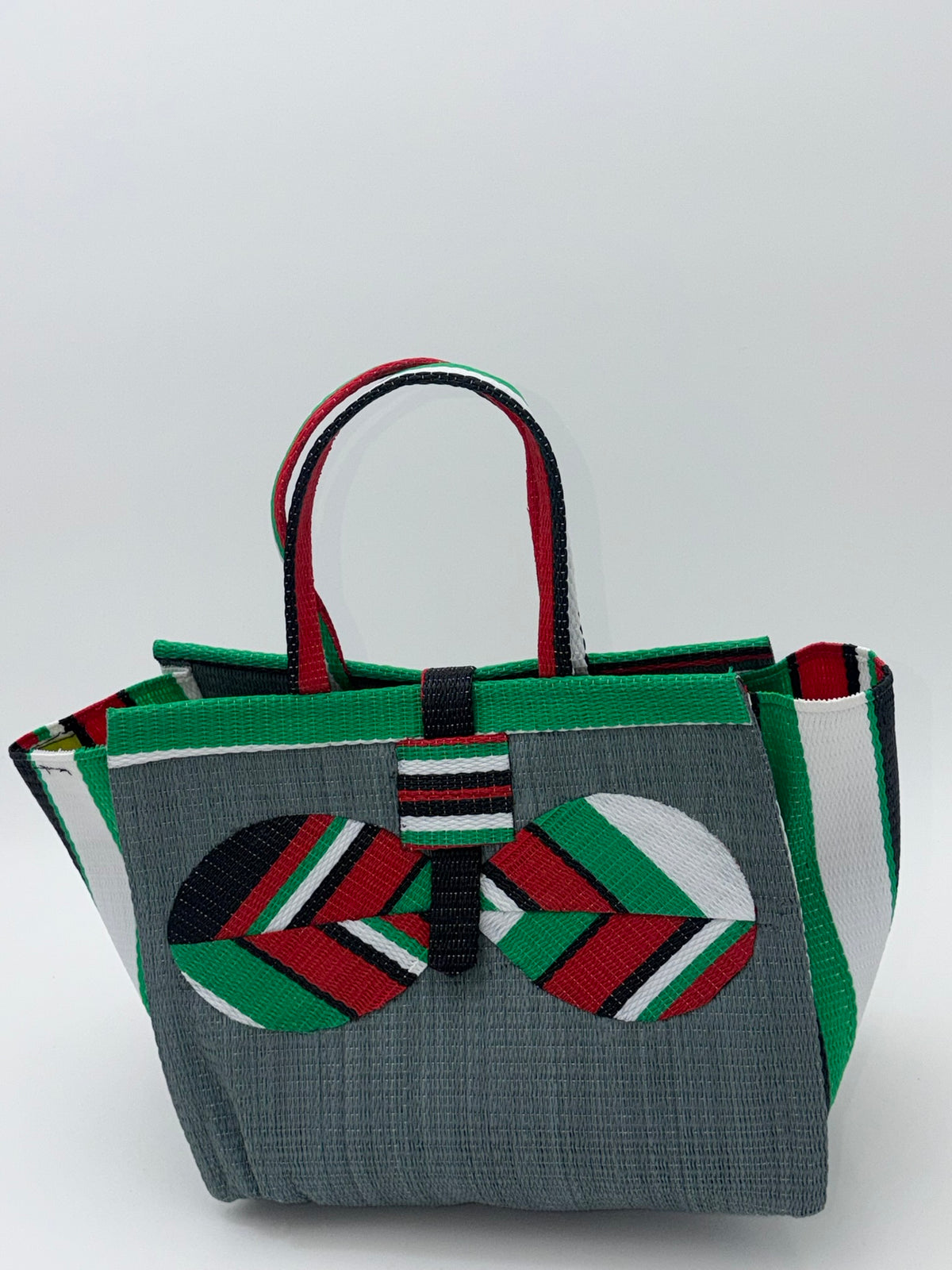 Metallic Medium  handwoven tote bag by SCRUBIES in Gray,Red,Green,White,Black with Solid design and Bow accent pattern