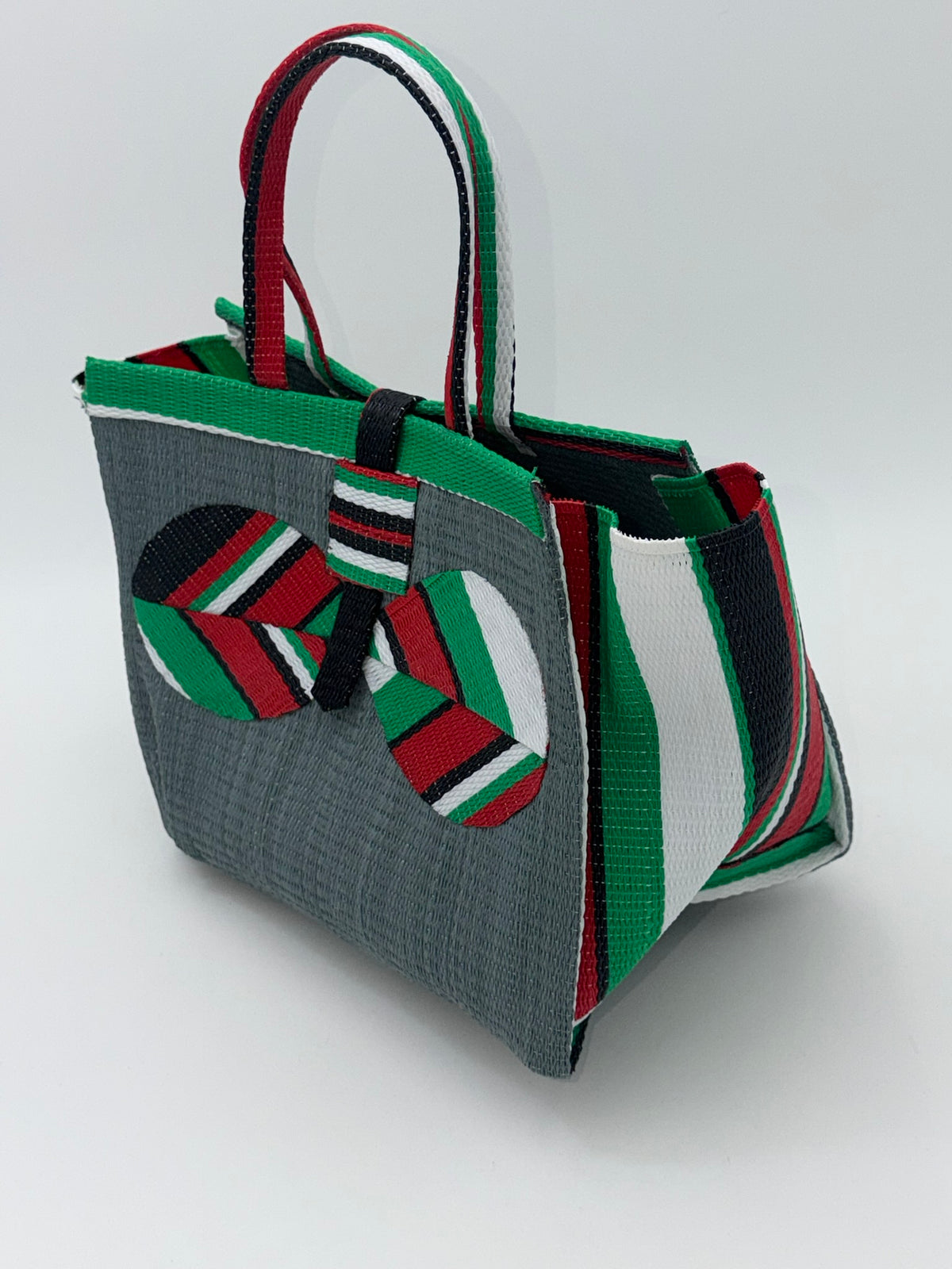 Metallic Medium  handwoven tote bag by SCRUBIES in Gray,Red,Green,White,Black with Solid design and Bow accent pattern