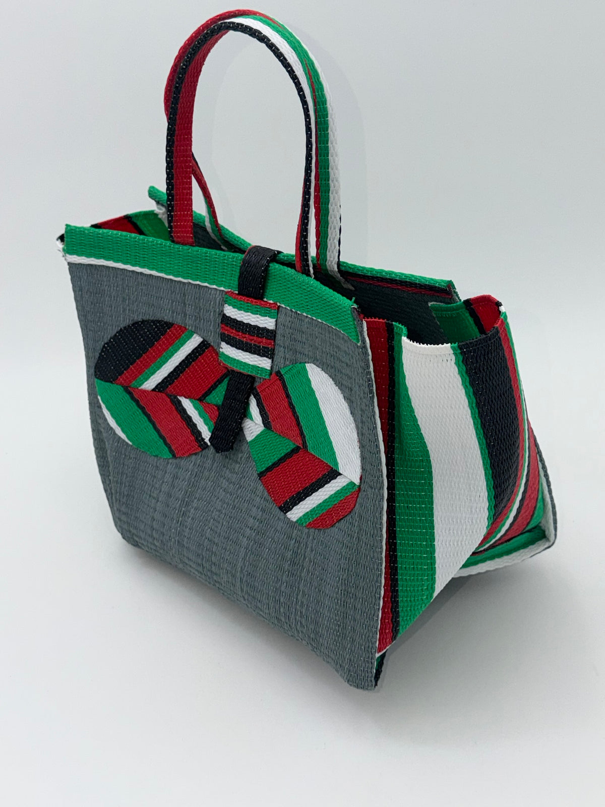 Metallic Medium  handwoven tote bag by SCRUBIES in Gray,Red,Green,White,Black with Solid design and Bow accent pattern