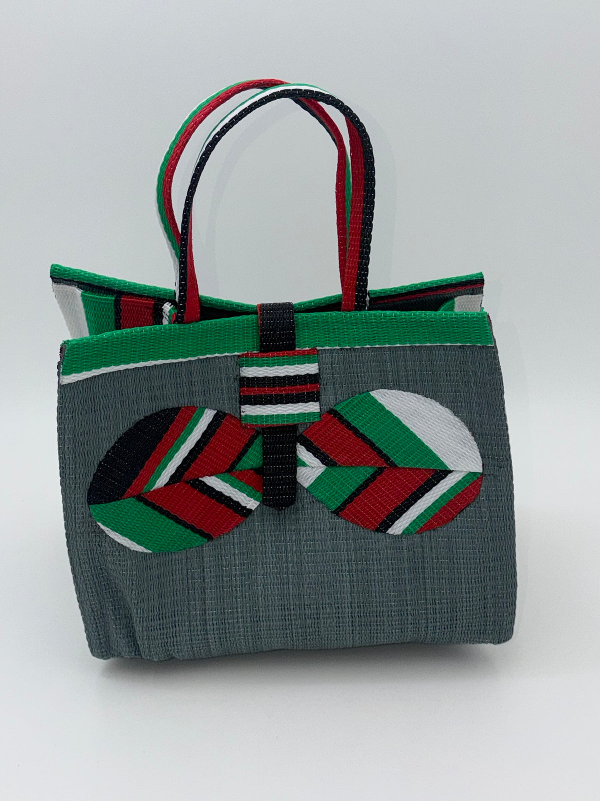 Metallic Medium  handwoven tote bag by SCRUBIES in Gray,Red,Green,White,Black with Solid design and Bow accent pattern