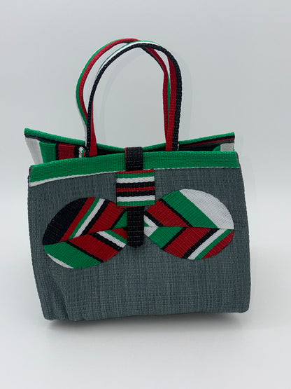 Metallic Medium  handwoven tote bag by SCRUBIES in Gray,Red,Green,White,Black with Solid design and Bow accent pattern