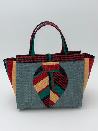 Metallic Medium  handwoven tote bag by SCRUBIES in Gray,Red,Beige,Black,Green with Solid design and Leaf accent pattern