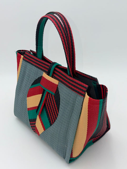 Metallic Medium  handwoven tote bag by SCRUBIES in Gray,Red,Beige,Black,Green with Solid design and Leaf accent pattern