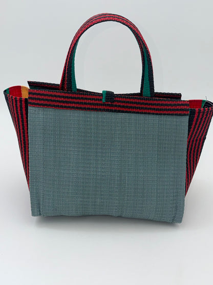 Metallic Medium  handwoven tote bag by SCRUBIES in Gray,Red,Beige,Black,Green with Solid design and Leaf accent pattern