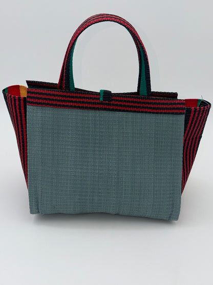 Metallic Medium  handwoven tote bag by SCRUBIES in Gray,Red,Beige,Black,Green with Solid design and Leaf accent pattern
