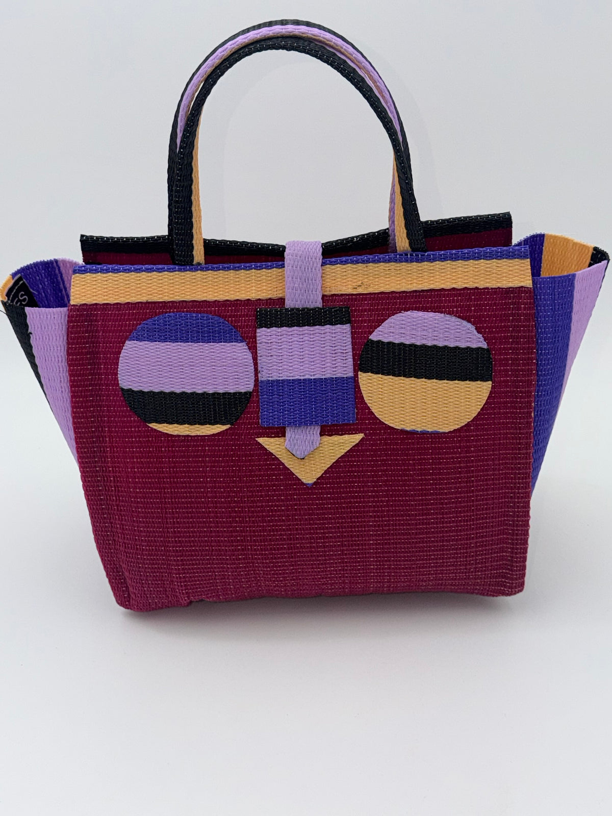 Winery Medium  handwoven tote bag by SCRUBIES in Wine,Purple,Beige,Black with Solid design and Circle accent pattern