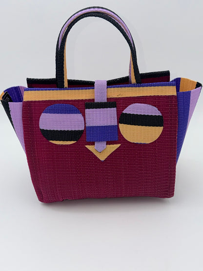 Winery Medium  handwoven tote bag by SCRUBIES in Wine,Purple,Beige,Black with Solid design and Circle accent pattern