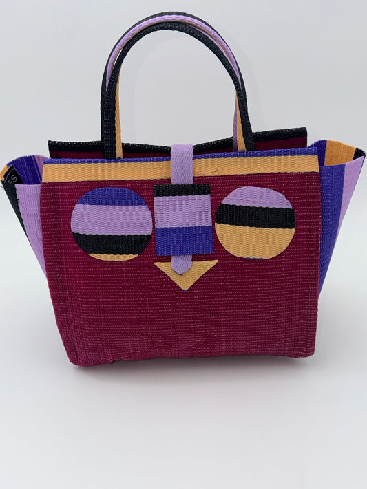 Winery Medium  handwoven tote bag by SCRUBIES in Wine,Purple,Beige,Black with Solid design and Circle accent pattern
