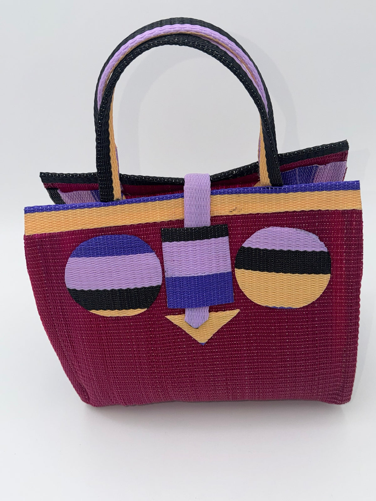 Winery Medium  handwoven tote bag by SCRUBIES in Wine,Purple,Beige,Black with Solid design and Circle accent pattern