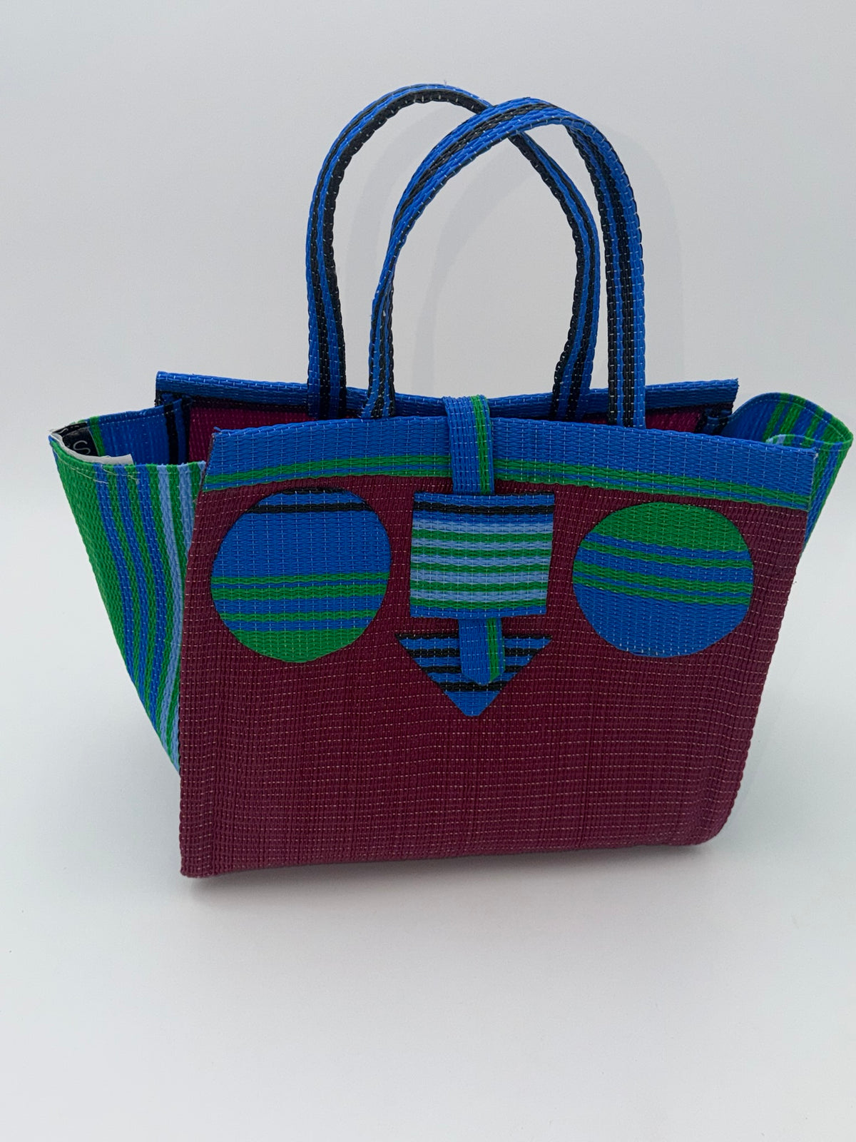 Winery Medium  handwoven tote bag by SCRUBIES in Wine,Blue,Green, with Solid design and Circle accent pattern
