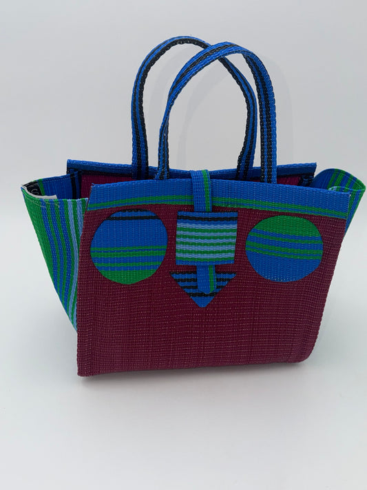 Winery Medium  handwoven tote bag by SCRUBIES in Wine,Blue,Green, with Solid design and Circle accent pattern
