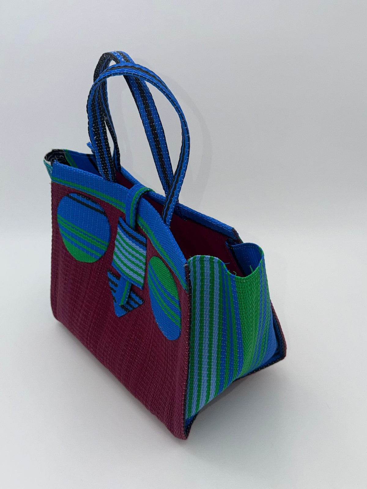 Winery Medium  handwoven tote bag by SCRUBIES in Wine,Blue,Green, with Solid design and Circle accent pattern