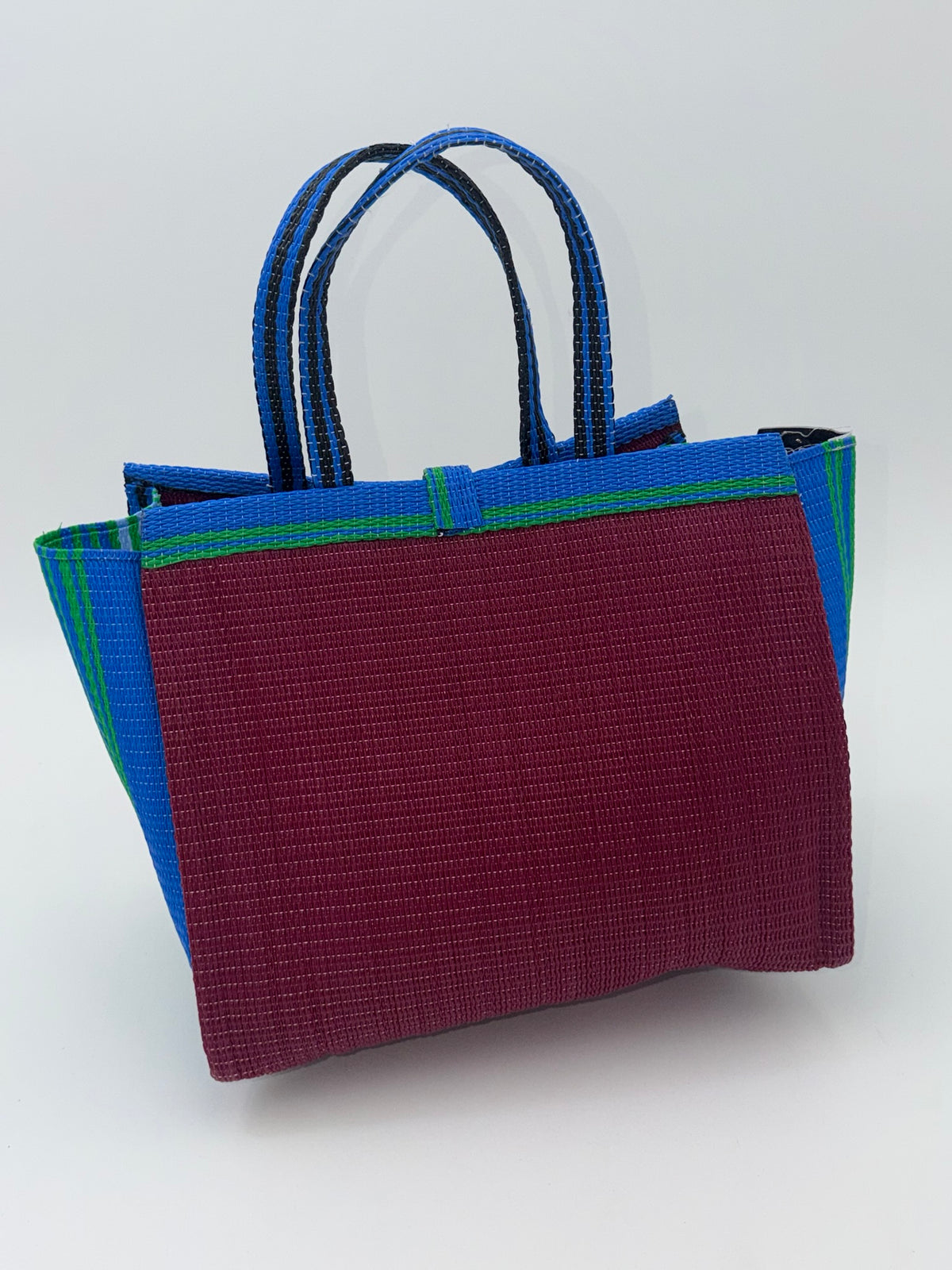 Winery Medium  handwoven tote bag by SCRUBIES in Wine,Blue,Green, with Solid design and Circle accent pattern