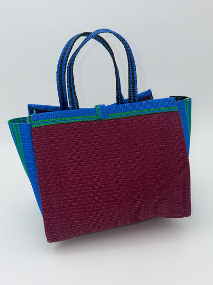 Winery Medium  handwoven tote bag by SCRUBIES in Wine,Blue,Green, with Solid design and Circle accent pattern
