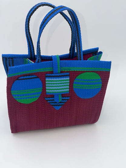 Winery Medium  handwoven tote bag by SCRUBIES in Wine,Blue,Green, with Solid design and Circle accent pattern