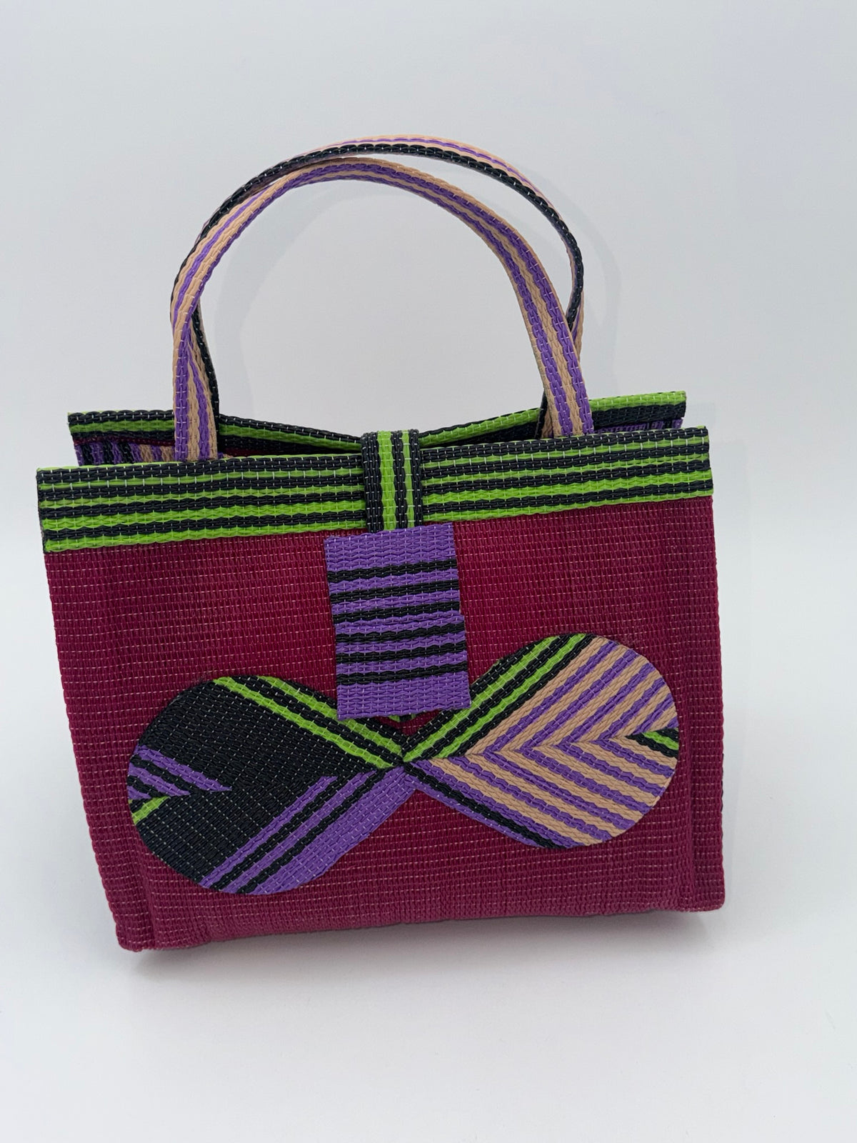 Winery Medium  handwoven tote bag by SCRUBIES in Wine,Green,Black,Purple with Solid design and Bow accent pattern