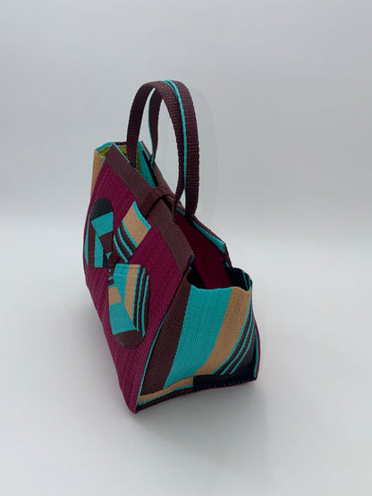 Winery Medium  handwoven tote bag by SCRUBIES in Wine,Teal,Black,Beige with Solid design and Bow accent pattern