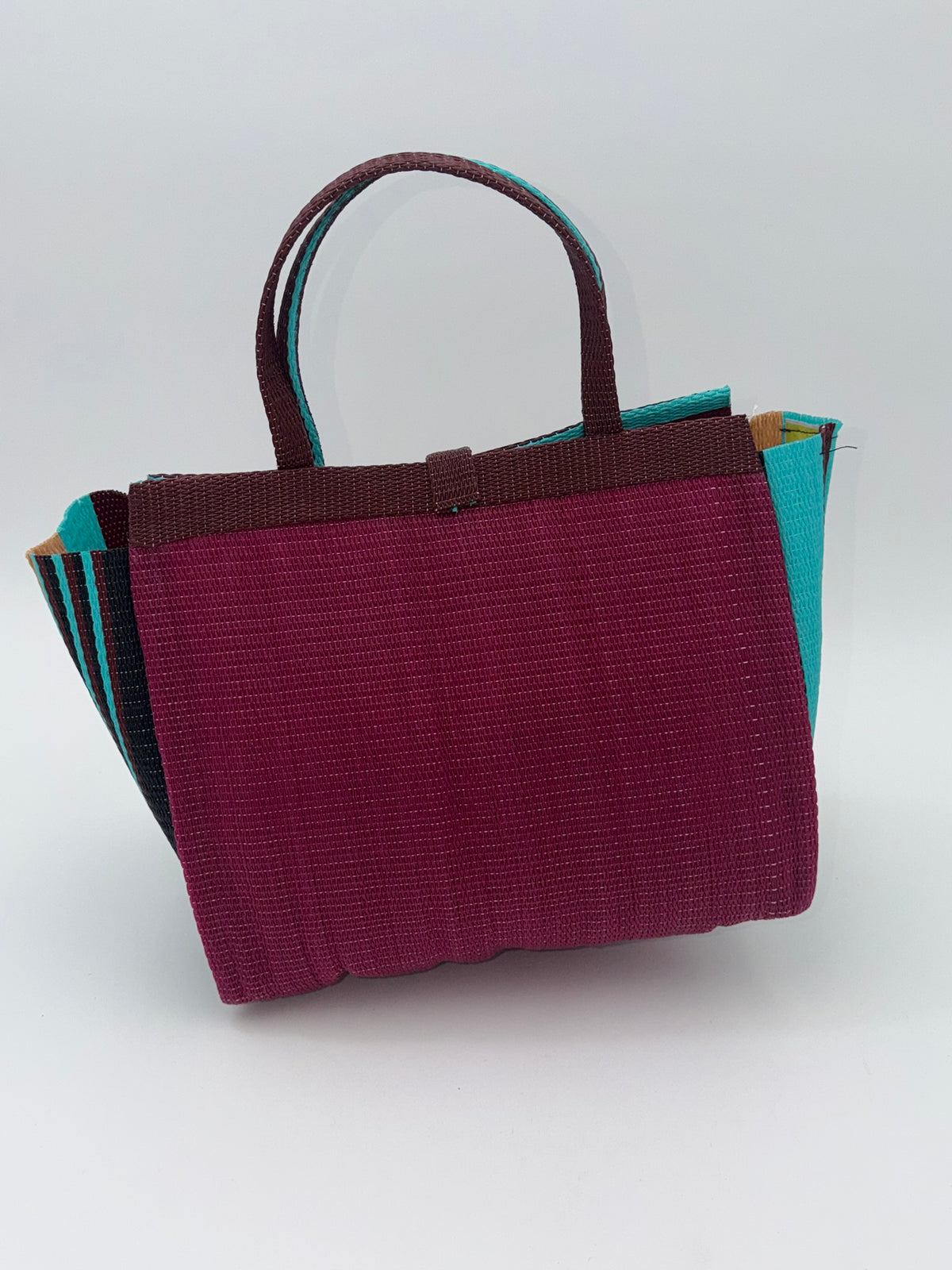 Winery Medium  handwoven tote bag by SCRUBIES in Wine,Teal,Black,Beige with Solid design and Bow accent pattern