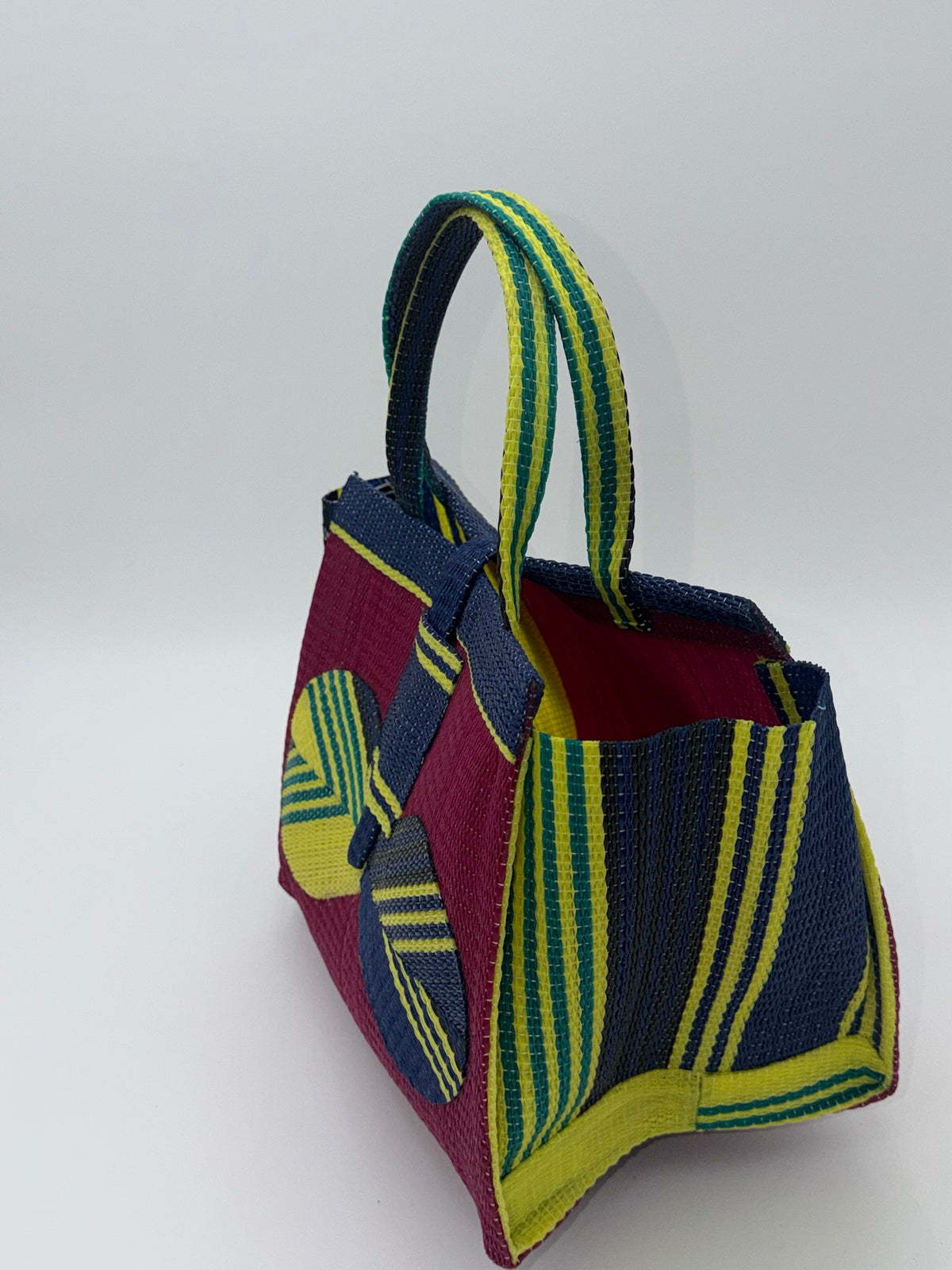 Winery Medium  handwoven tote bag by SCRUBIES in Wine,Blue,Yellow with Solid design and Bow accent pattern