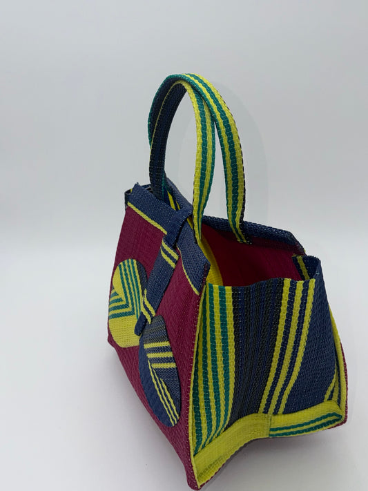 Winery Medium  handwoven tote bag by SCRUBIES in Wine,Blue,Yellow with Solid design and Bow accent pattern