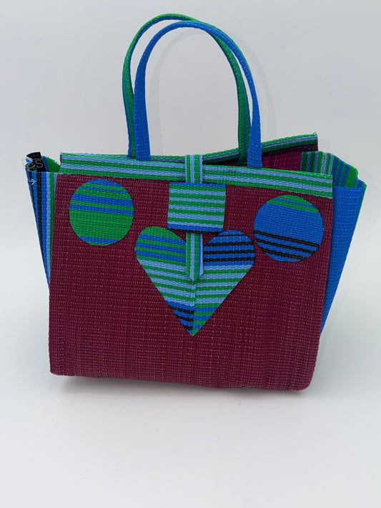 Winery Medium  handwoven tote bag by SCRUBIES in Wine,Blue,Green, with Solid design and Circle accent pattern