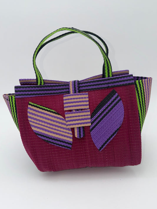 Winery Medium  handwoven tote bag by SCRUBIES in Wine,Purple,Green with Solid design and Leaf accent pattern