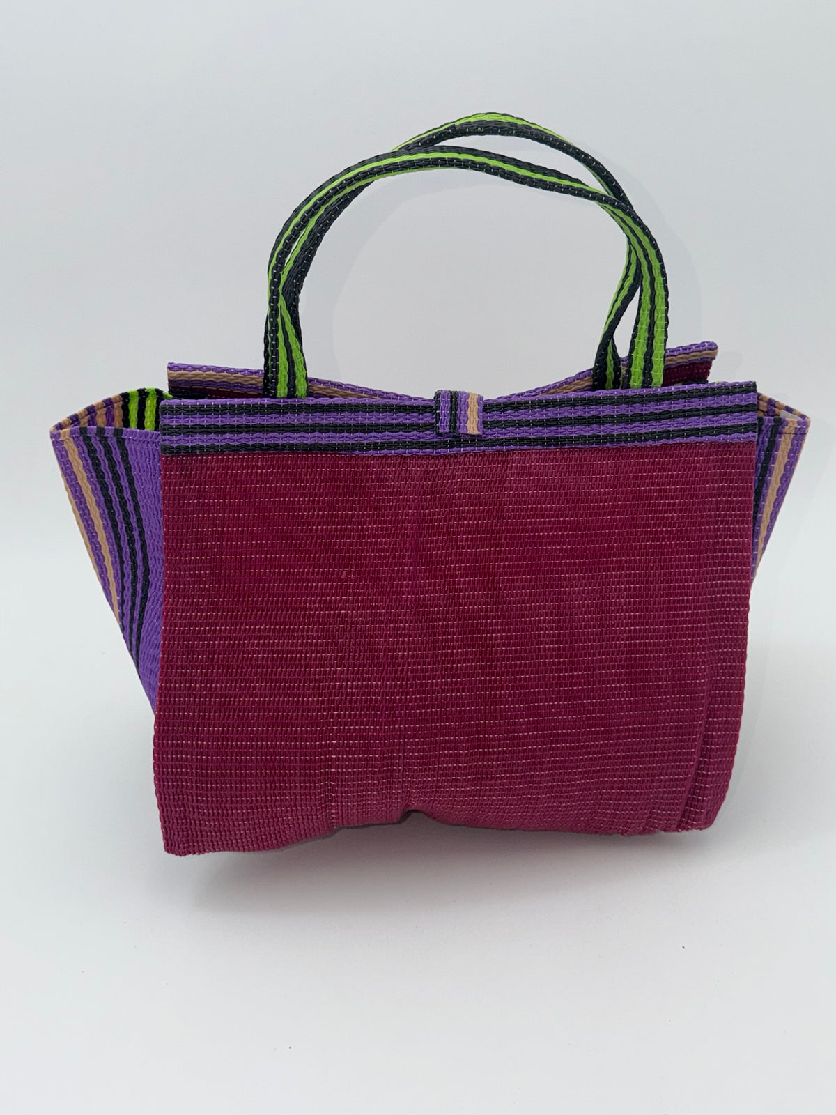 Winery Medium  handwoven tote bag by SCRUBIES in Wine,Purple,Green with Solid design and Leaf accent pattern