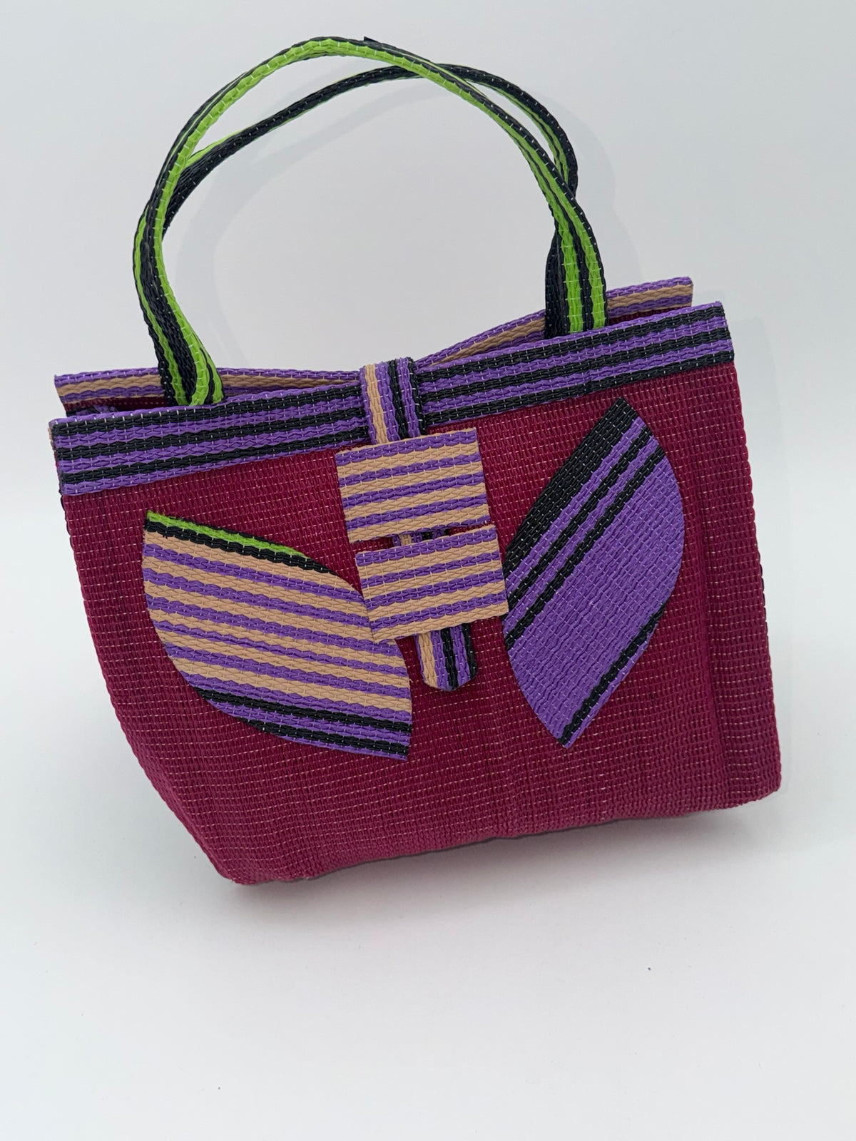 Winery Medium  handwoven tote bag by SCRUBIES in Wine,Purple,Green with Solid design and Leaf accent pattern