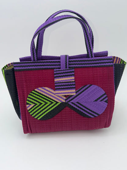 Winery Medium  handwoven tote bag by SCRUBIES in Wine,Purple,Beige,Black with Solid design and Bow accent pattern